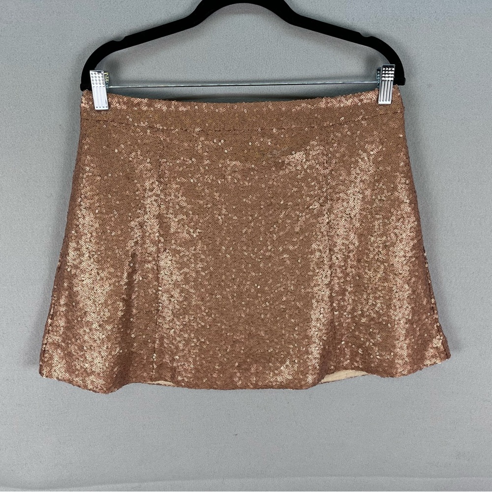 Decree Jr Size Polyester Lined Rose Gold Sequined Mini Skirt NEW